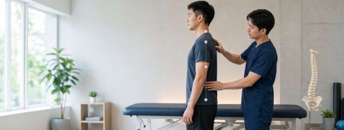 物理治疗师为病人进行姿势及脊椎排列评估