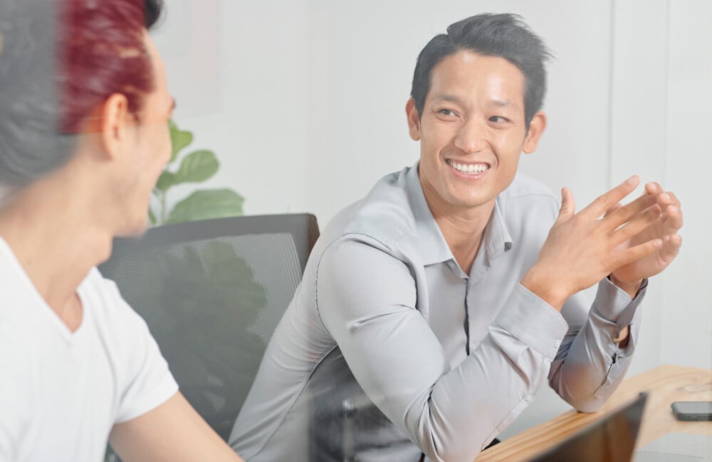 Two people having a friendly conversation