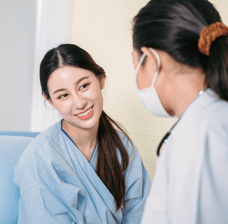 female patient with nurse