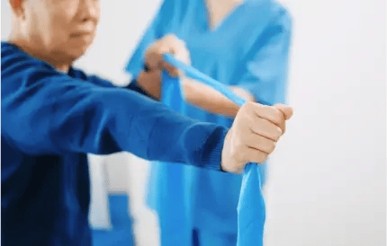 patient performing resistance band exercise