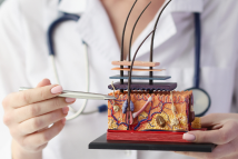 dermatologist holding model of human skin