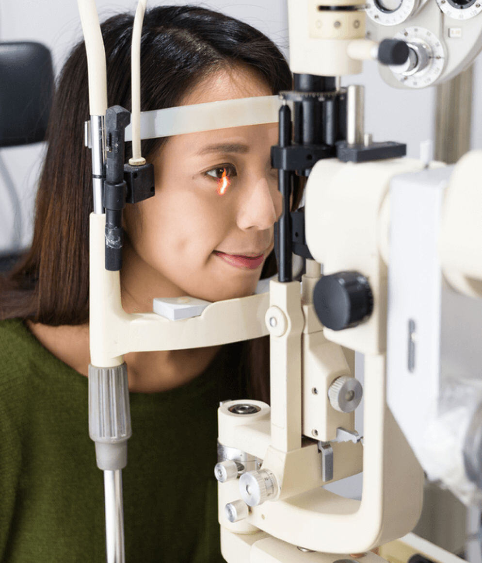 women receiving retinal scan