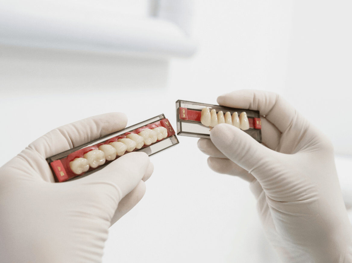 doctor examining teeth models
