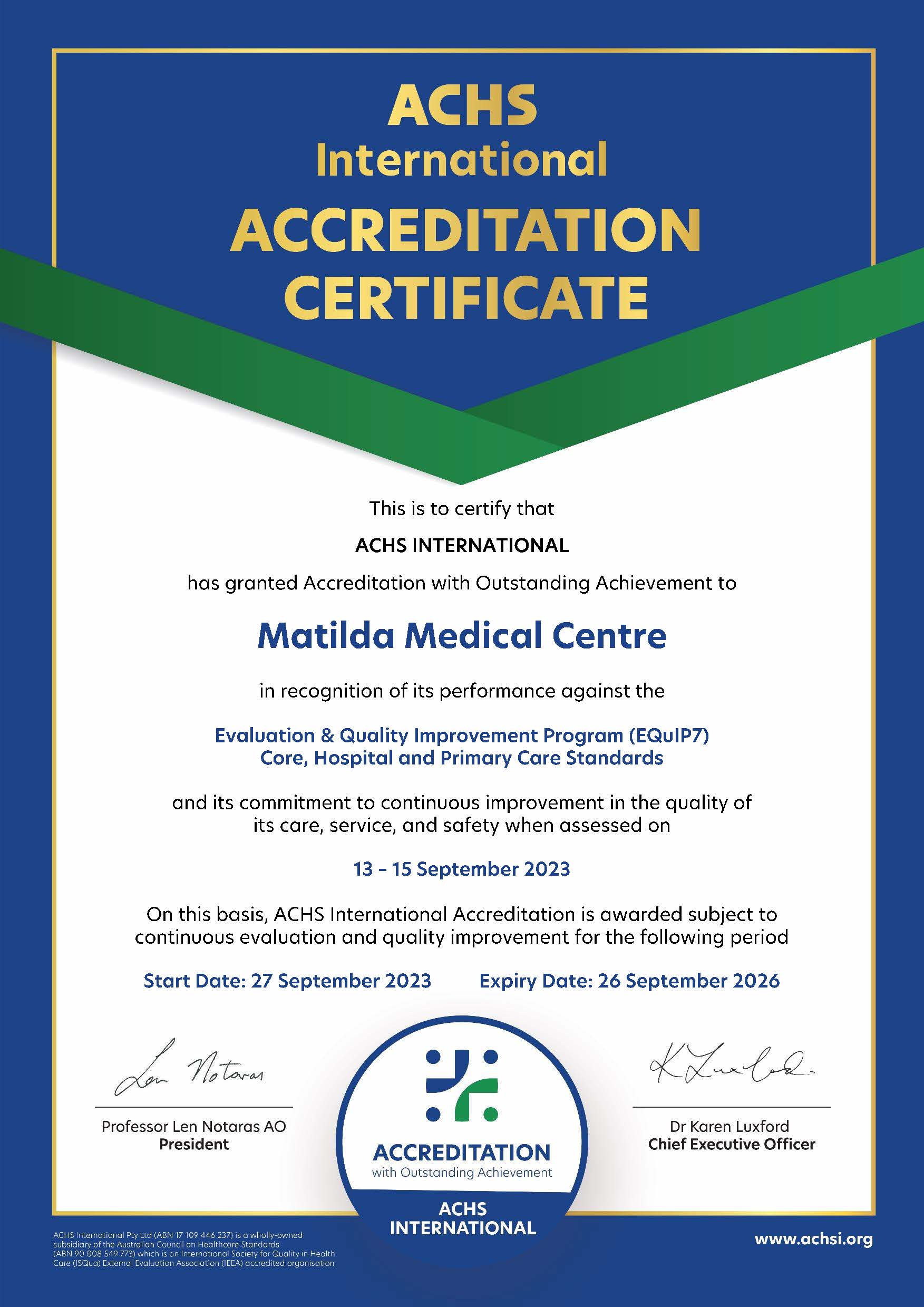 ACHS 2023 MMC Certificate
